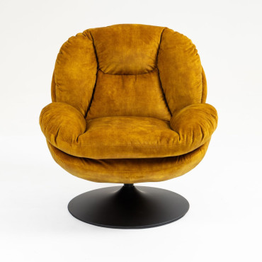 Fauteuil pivotant en velours ocre