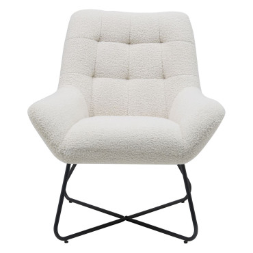 Fauteuil tissu effet laine bouclette blanc