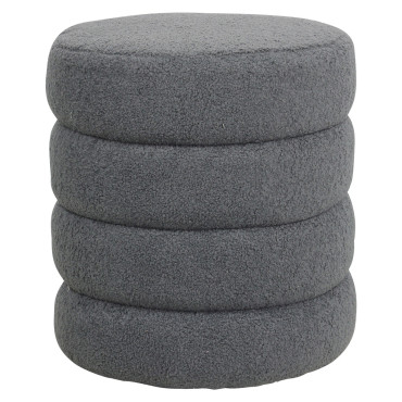 Pouf tissu effet laine bouclette gris bleu