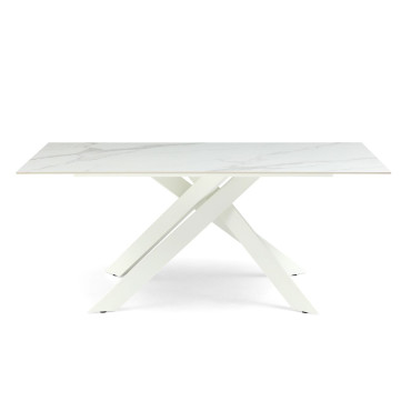 Table repas 180cm Céramique Arabescato mat blanc