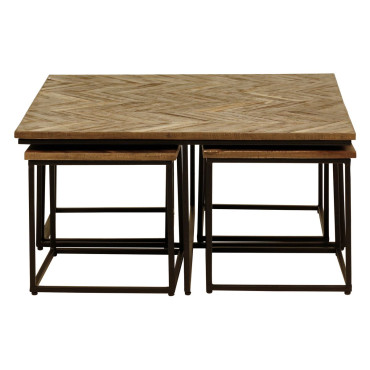 Tables basses carrées gigognes teck recyclé 90cm - Set de 5