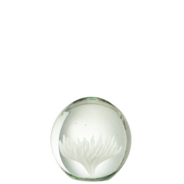 Presse Papier Sulfure Aster Rond Verre Transparent / Blanc