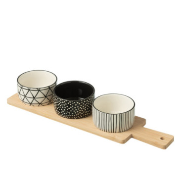 Service A Tapas 3 Sets + Plateau Bambou Boite Noir / Blanc