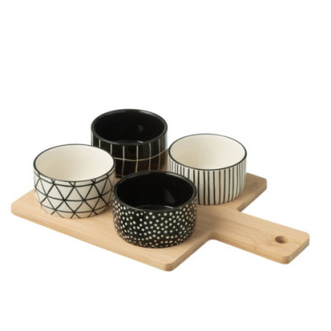 Service A Tapas 4 Sets + Plateau Bambou Boite Noir / Blanc