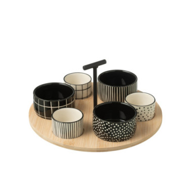 Service A Tapas 6 Sets + Plateau Bambou Boite Noir / Blanc