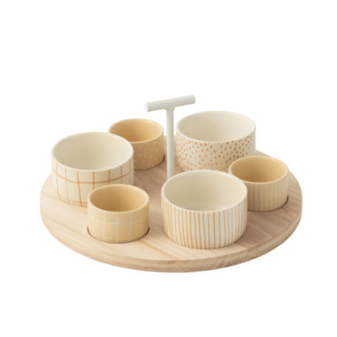 Service A Tapas 6 Sets + Plateau Bois Boite Creme / Blanc