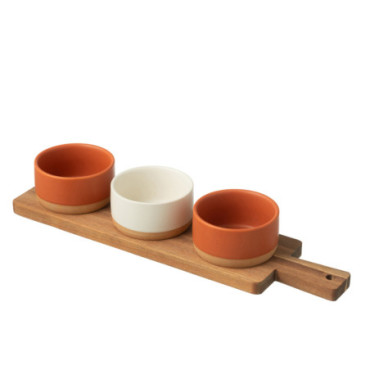 Service Tapas 3 Sets + Plateau Bois Boite Orange / Blanc