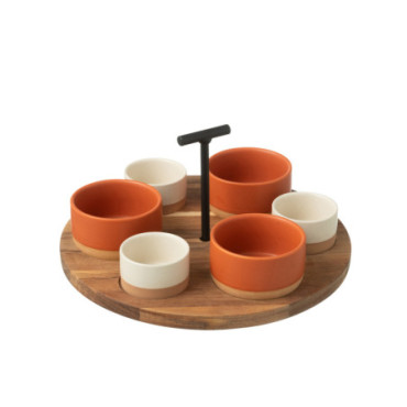 Service Tapas 6 Sets + Plateau Bois Boite Orange / Blanc