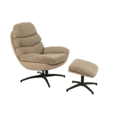 Fauteuil Relax + Repose Pied Metal / Multiplex Gris Fonce / Noir