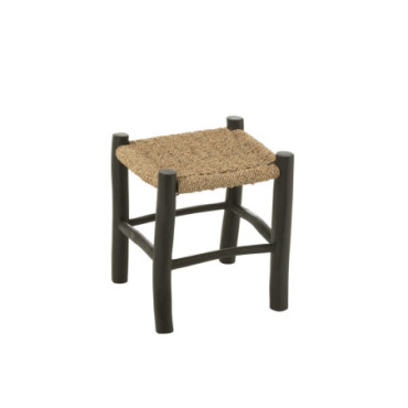 Tabouret Carre Bois Teck / Jonc De Mer Naturel