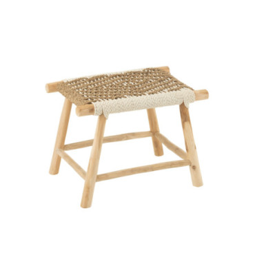 Tabouret Waverly Bois De Teck / Jonc De Mer Naturel / Blanc