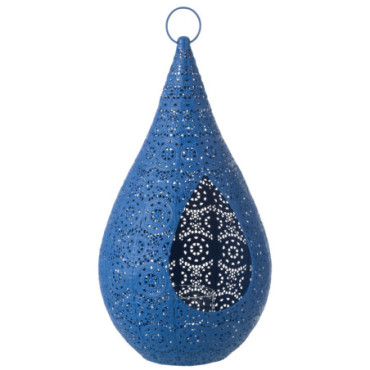 Photophore Drop Metal / Verre Bleu Grand