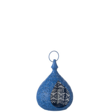 Photophore Drop Metal / Verre Bleu Moyen