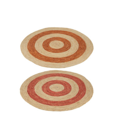 Tapis Rond Cercles Maïs Orange / Rouge Grand x2