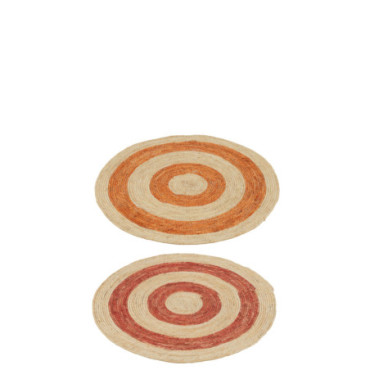 Tapis Rond Cercles Maïs Orange / Rouge Moyen x2