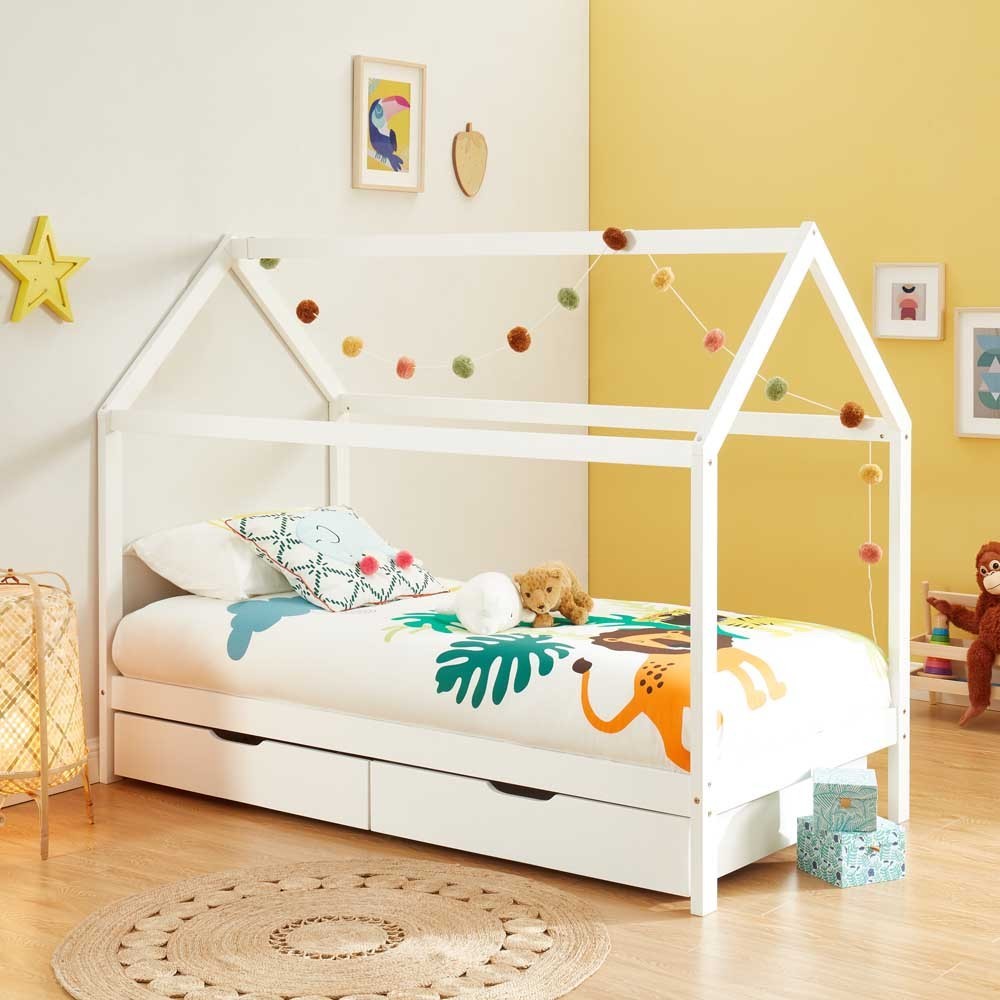 Lit Enfant Cabane TINY Avec Tiroirs - Bois Massif De Pin Blanc ...