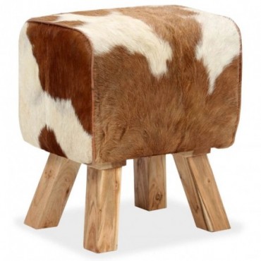 Tabouret cheval d'arçon en cuir véritable de chèvre Blanc Marron...