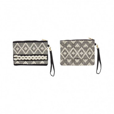 Pochette Champêtre En Coton Set De 2 Blanc/Noir/Guld