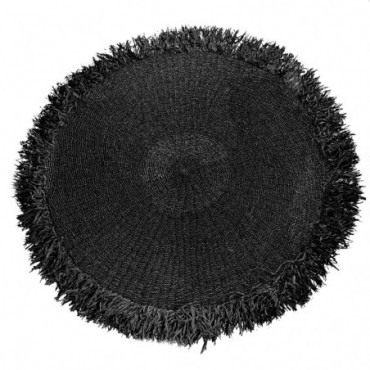 Tapis Rectangle Franges Fibre Raphia Noir grande taille