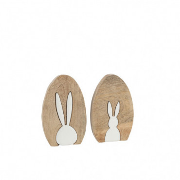 Silhouette Lapin Puzzle Bois De Manguier Naturel/Blanc Taille Moyenne Assortiment de 2