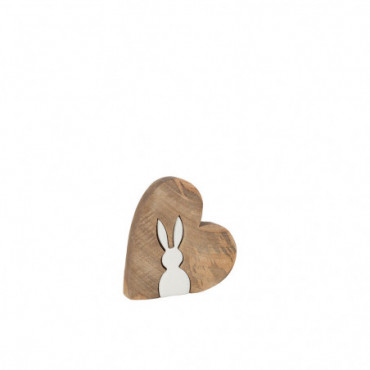 Silhouette Lapin Puzzle Dans Coeur Bois De Manguier Naturel/Blanc Petite Taille