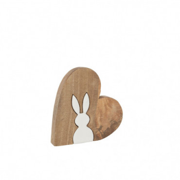 Silhouette Lapin Puzzle Dans Coeur Bois De Manguier Naturel/Blanc Taille Moyenne