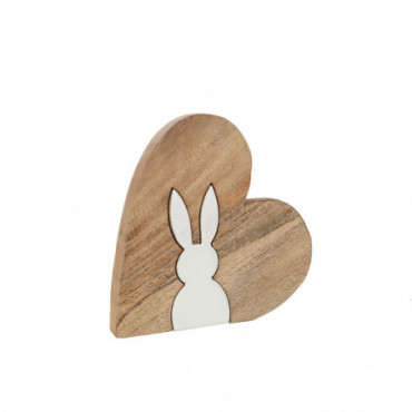 Silhouette Lapin Puzzle Dans Coeur Bois De Manguier Naturel/Blanc Grande Taille