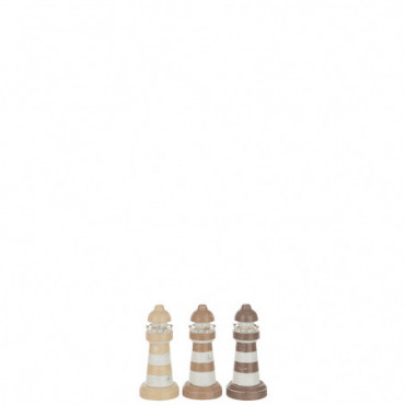 Phare Alabasia Bois Marron/Blanc Petite Taille Assortiment de 3