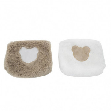 Sac De Toilette Tete Ours Peluch Blanc/Beige Assortiment de 2