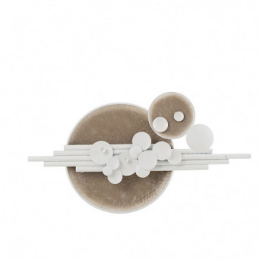 Deco Murale Cercles Rayures Metal Blanc/Beige