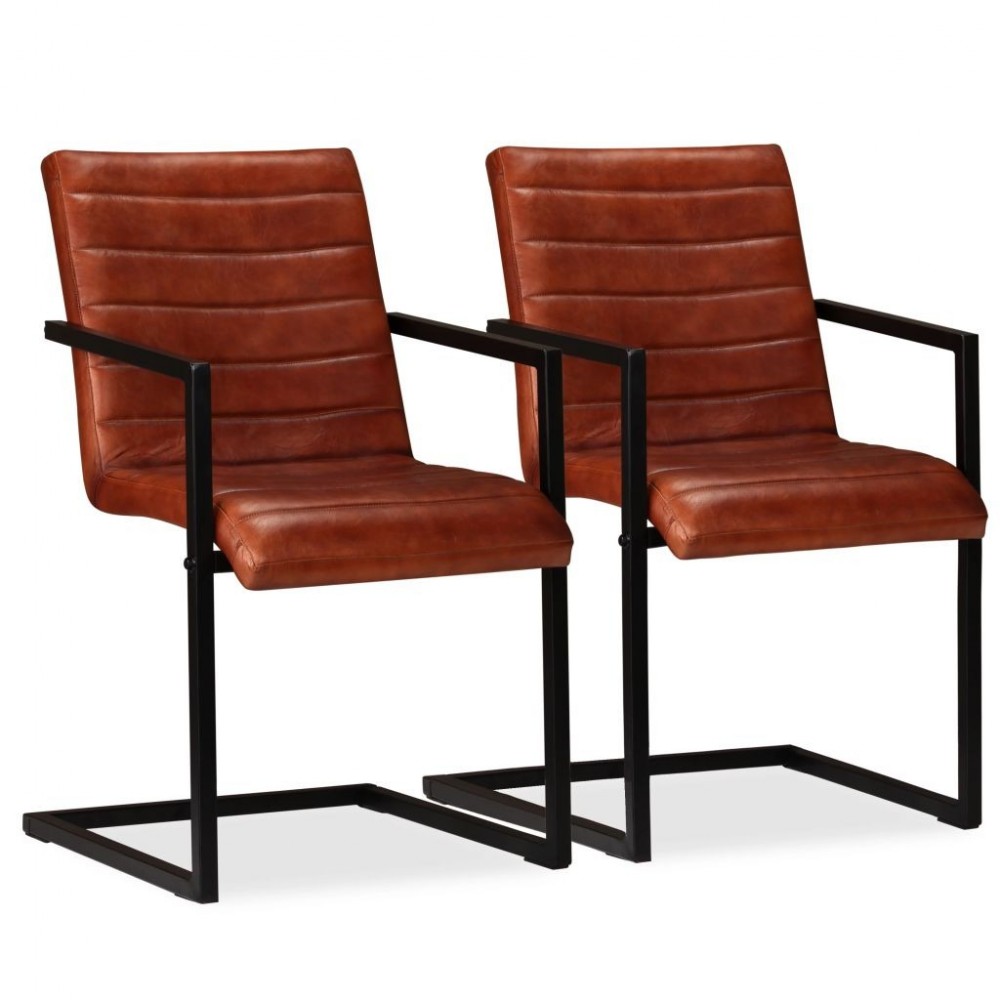 Chaise de table x2 en cuir véritable Marron 51x56x91cm (lxPxH)  Achat