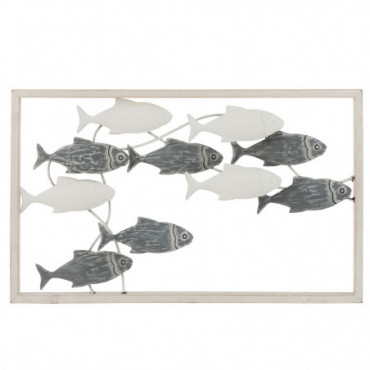 Decoration Murale Poisson Nage Metal / Bois Blanc / Gris